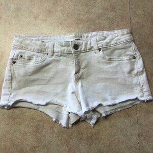 GARAGE White Denim Raw Hem Flirty Short Stretch Jean Shorts Size 5